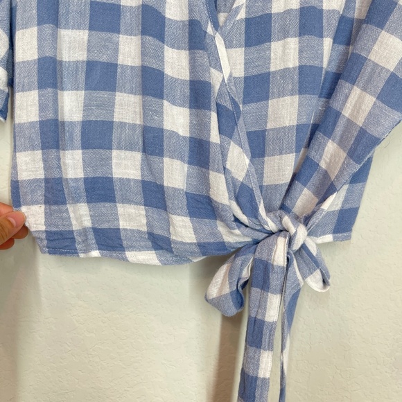 Rails Athena Periwinkle Gingham Wrap Top Women's Size S Linen Blend Crop - Picture 4 of 10